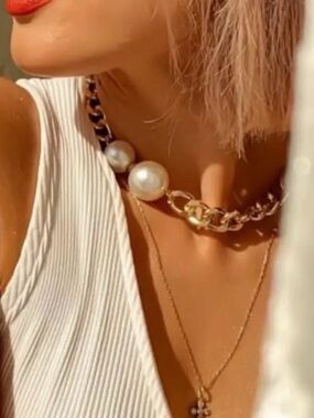 Milano Pearl Necklace 18k Gold Plated - Chunky Women Jewelry